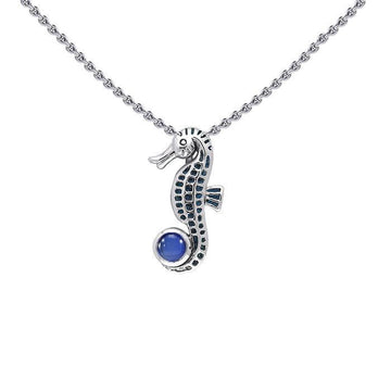 Seahorse and Gem Silver Pendant with Chain Set TSE736 - Jewelry